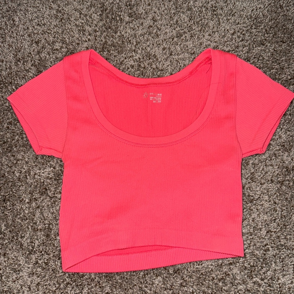 Aerie Orange Fitted Crop Tee Short Sleeve